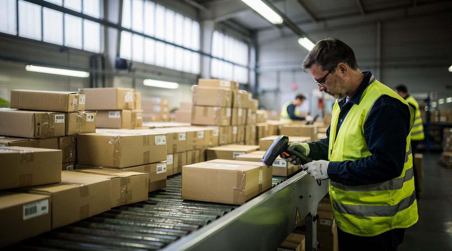 Sorted small parcels on a customs conveyor under the new EU parcel fee