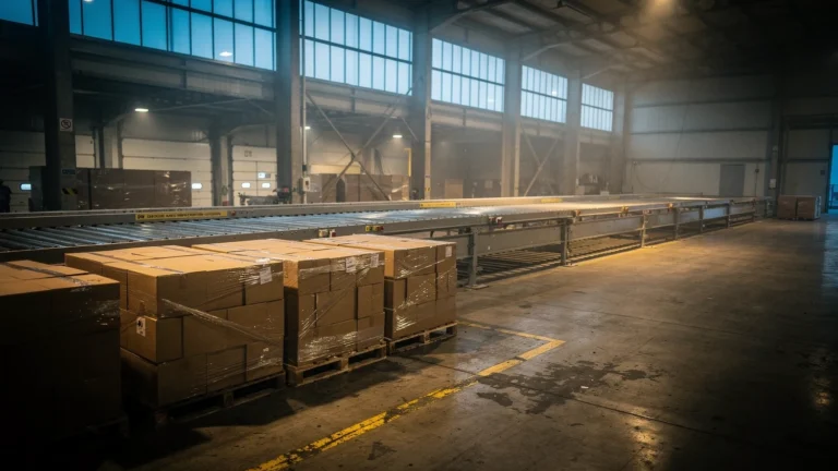 Canada counter-tariffs customs inspection warehouse with parcel pallets