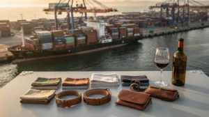 India-EU FTA: textiles, leather goods and wine at a European container port