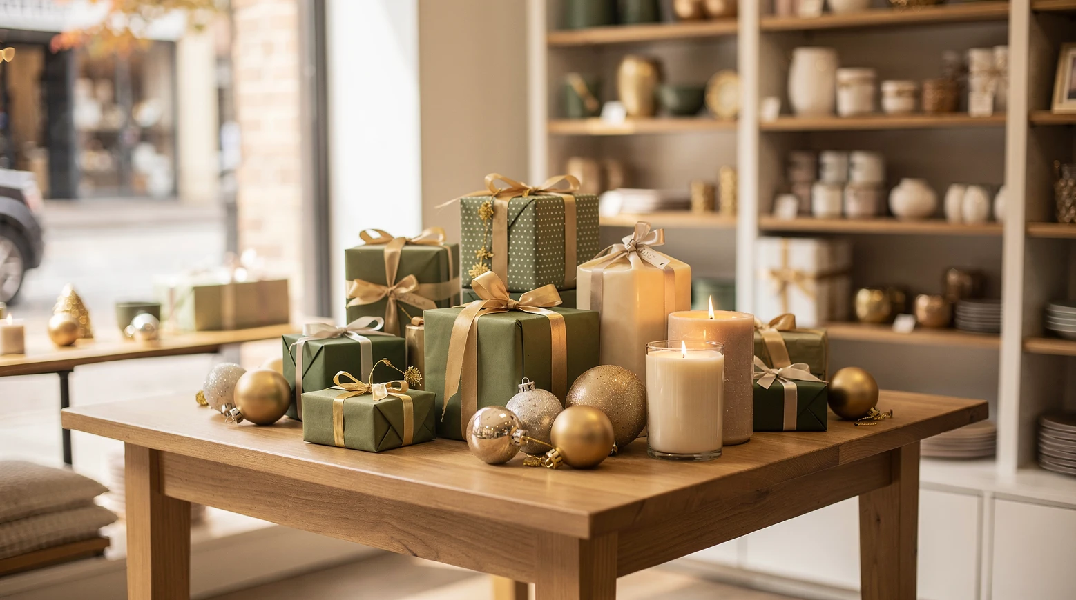 UK consumer confidence five-year high: Christmas gifts on a shop display table