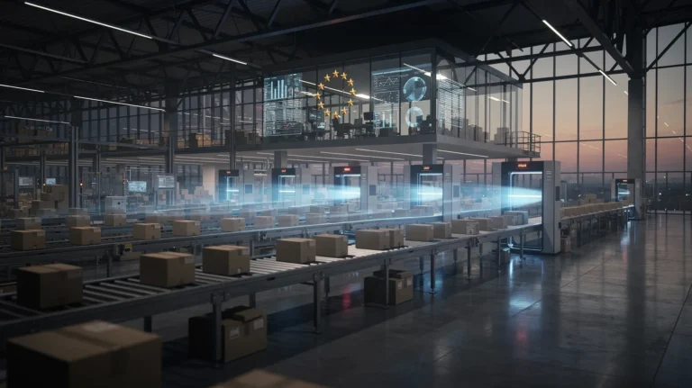 EU customs reform: parcels moving through automated customs scanning gates