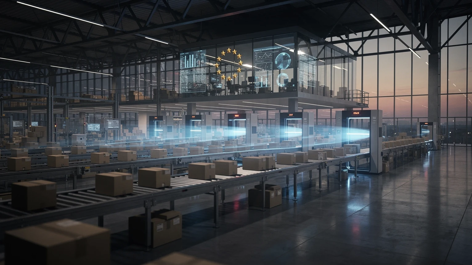 EU customs reform: parcels moving through automated customs scanning gates
