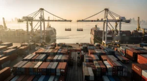 Trump-Xi summit: container port with gantry cranes facing each other
