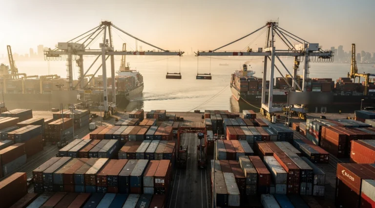 Trump-Xi summit: container port with gantry cranes facing each other