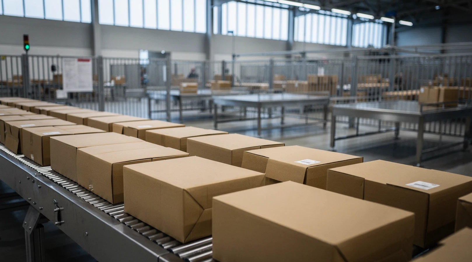CBP mail entry parcels on a customs inspection conveyor